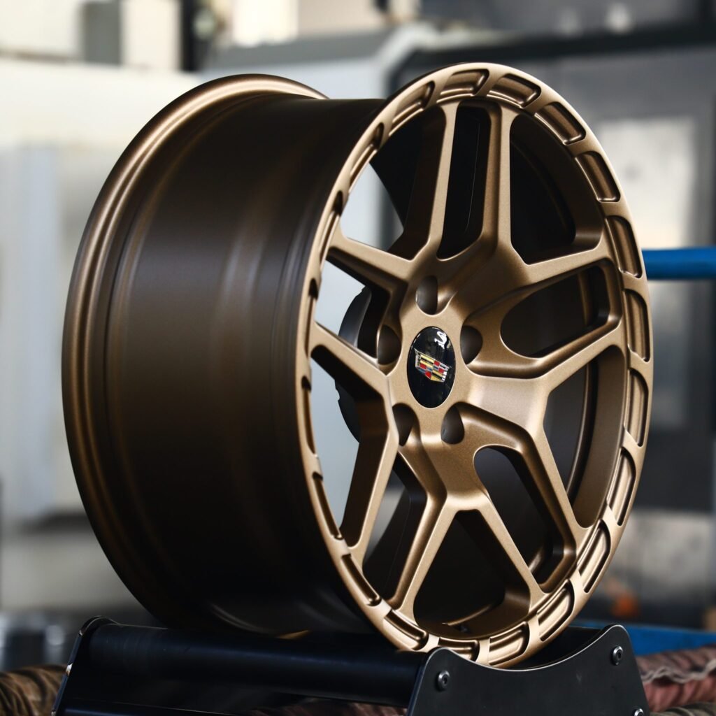 5x120 wheels – Matte Silver 5 Y-Spoke (Cadillac OEM-Style), side view