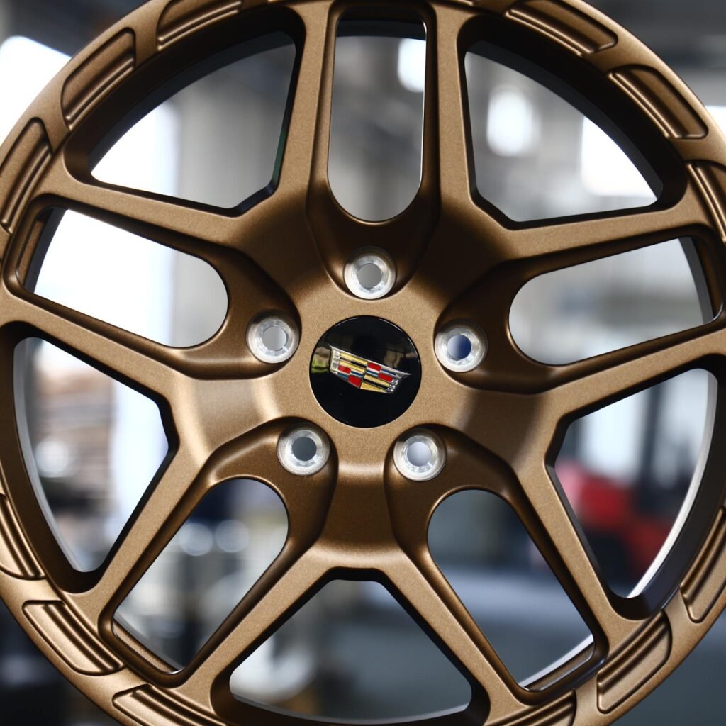 Cadillac CT5 wheels – Matte Silver 5 Y-Spoke (Cadillac OEM-Style), lip and barrel detail