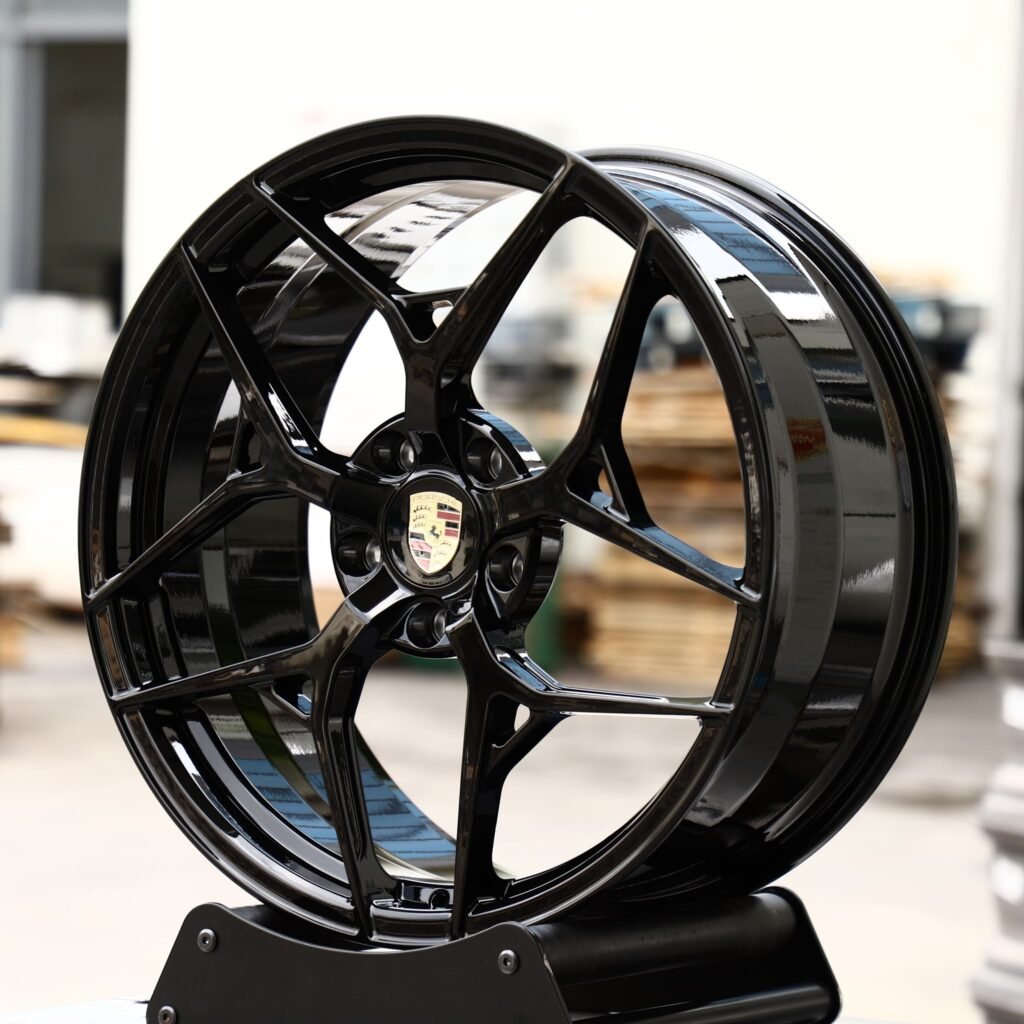 Porsche Panamera wheels – Matte Silver 5 Y-Spoke, angled view