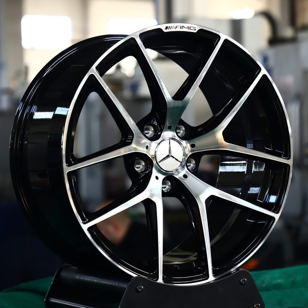 Mercedes-Benz C-Class W206 wheels – Matte Silver 5 Y-Spoke Machined Face (Mercedes-Benz OEM-Style), angled view