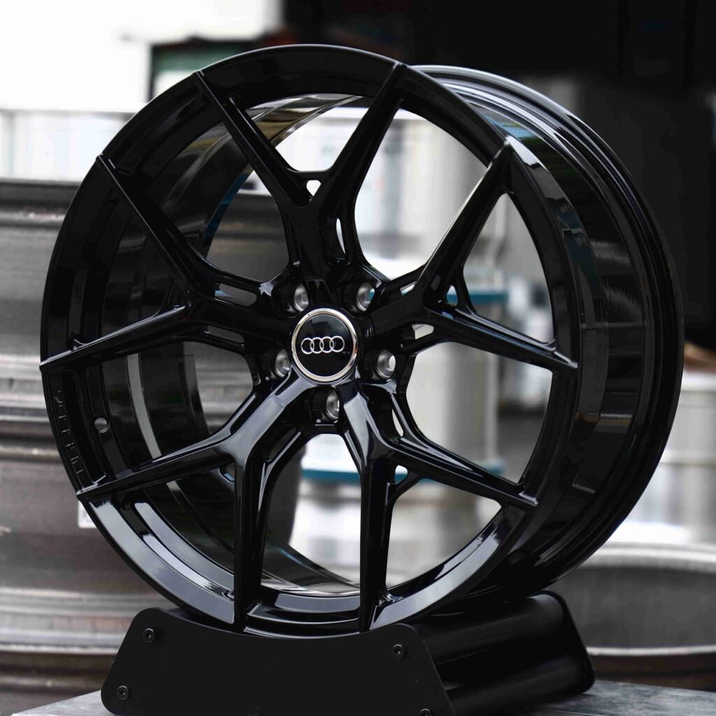 Tesla Model Y wheels – Matte Silver 5 Y-Spoke Side-Milled, angled view