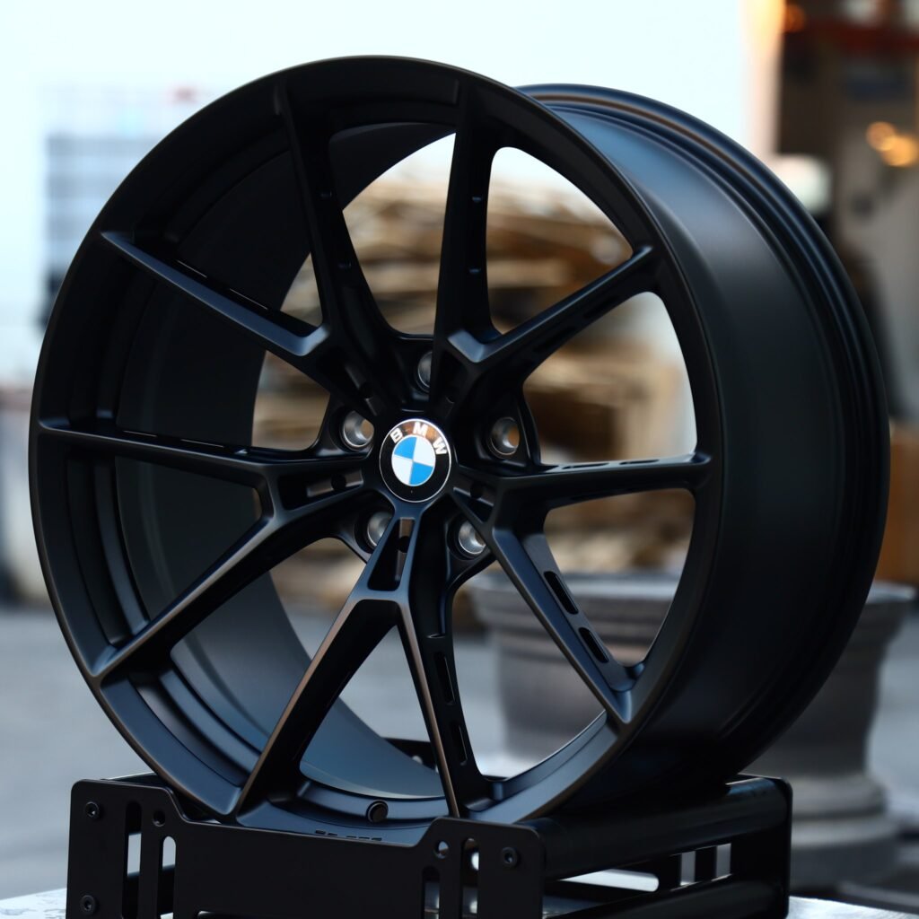 BMW M5 wheels – Matte Silver 5 Y-Spoke Side-Milled (BMW Style 763M), angled view