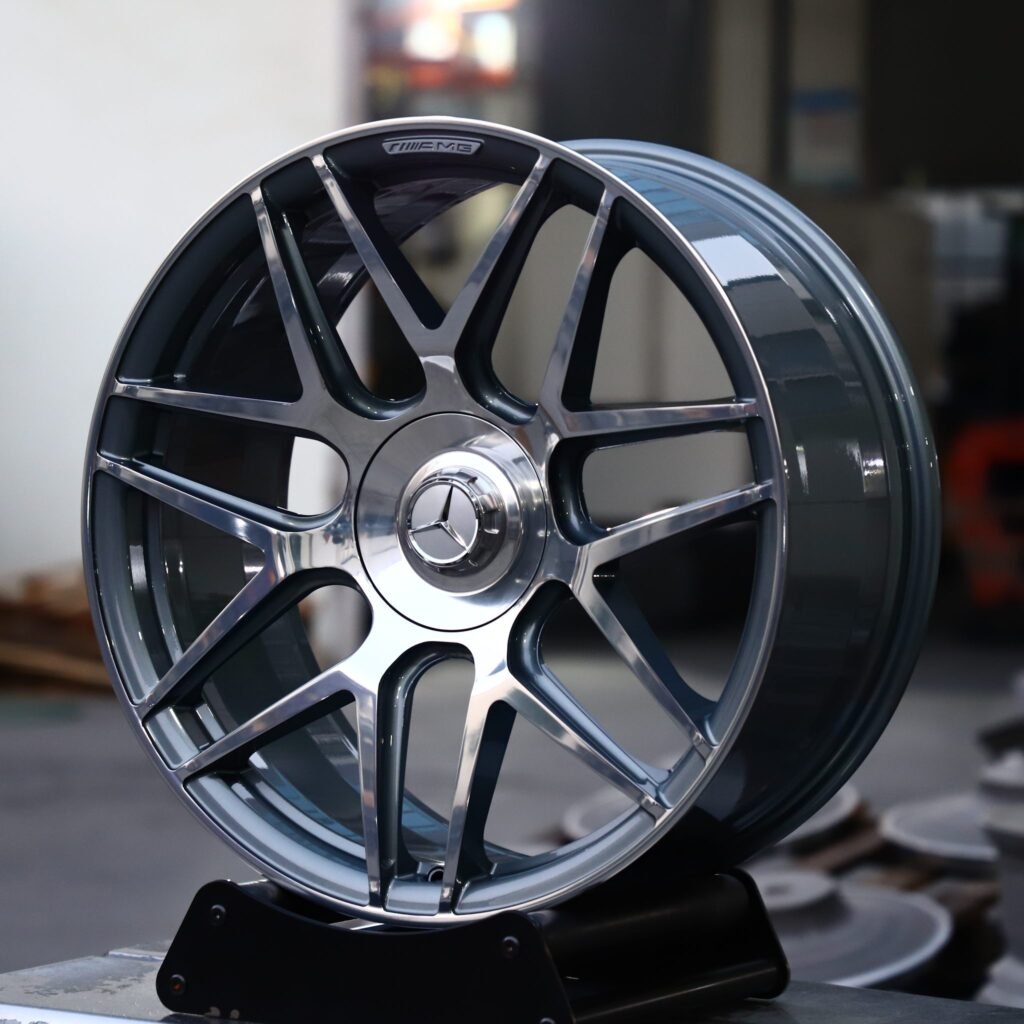 Mercedes-Benz C-Class W206 wheels – Matte Silver 6 Y-Spoke Machined Face (Mercedes-Benz OEM-Style), angled view