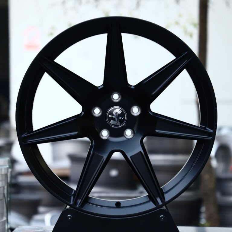 Ford Mustang wheels – Matte Silver 7-Spoke, front view