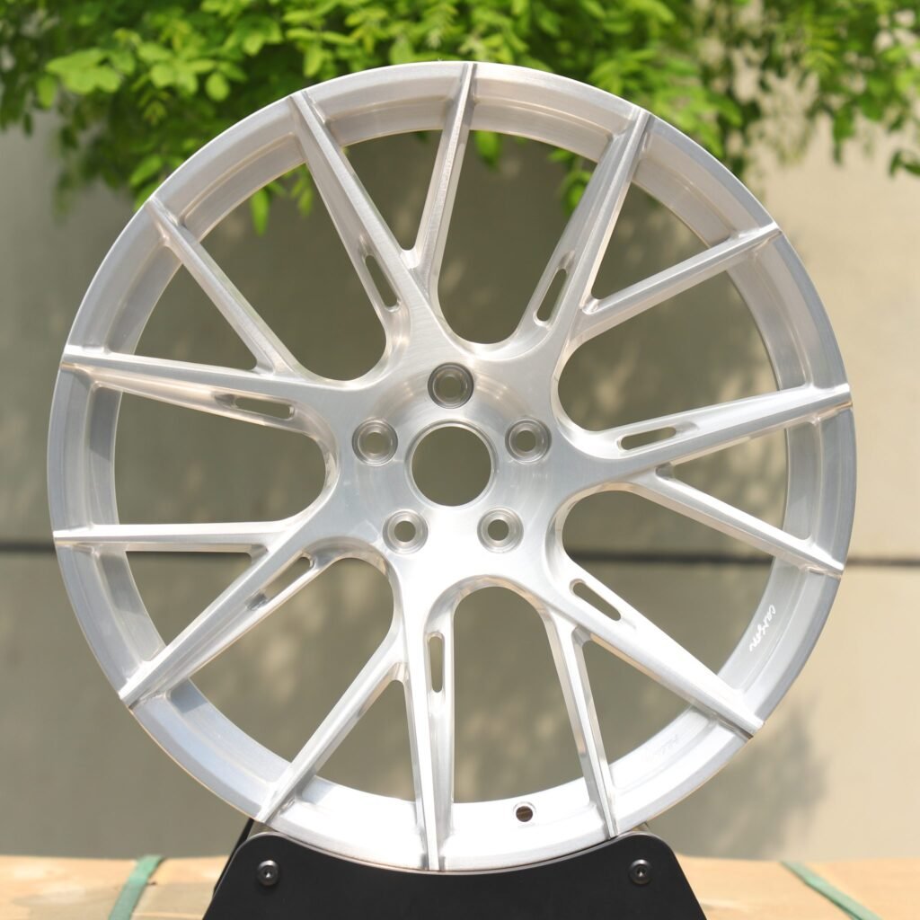 Audi RS3 wheels – Matte Silver 7 Y-Spoke Side-Milled, front view