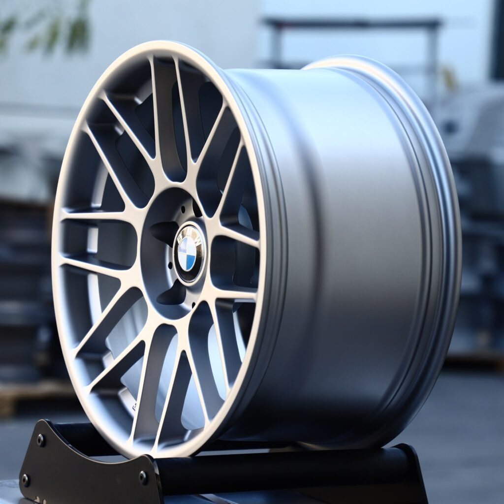 BMW 3 Series F30 wheels – Matte Silver 8 Y-Spoke (APEX ARC-8-Style), angled view