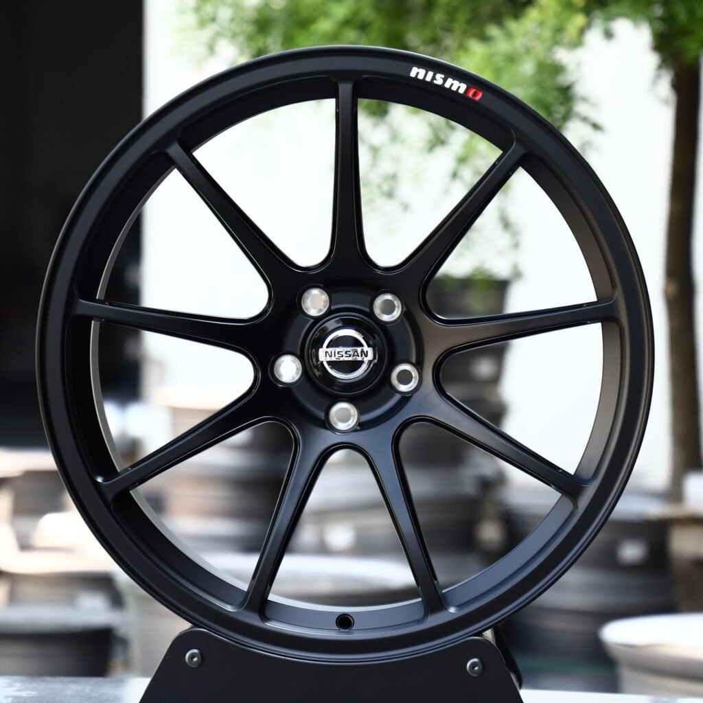 Nissan GT-R wheels – Matte Silver 9-Spoke, front view