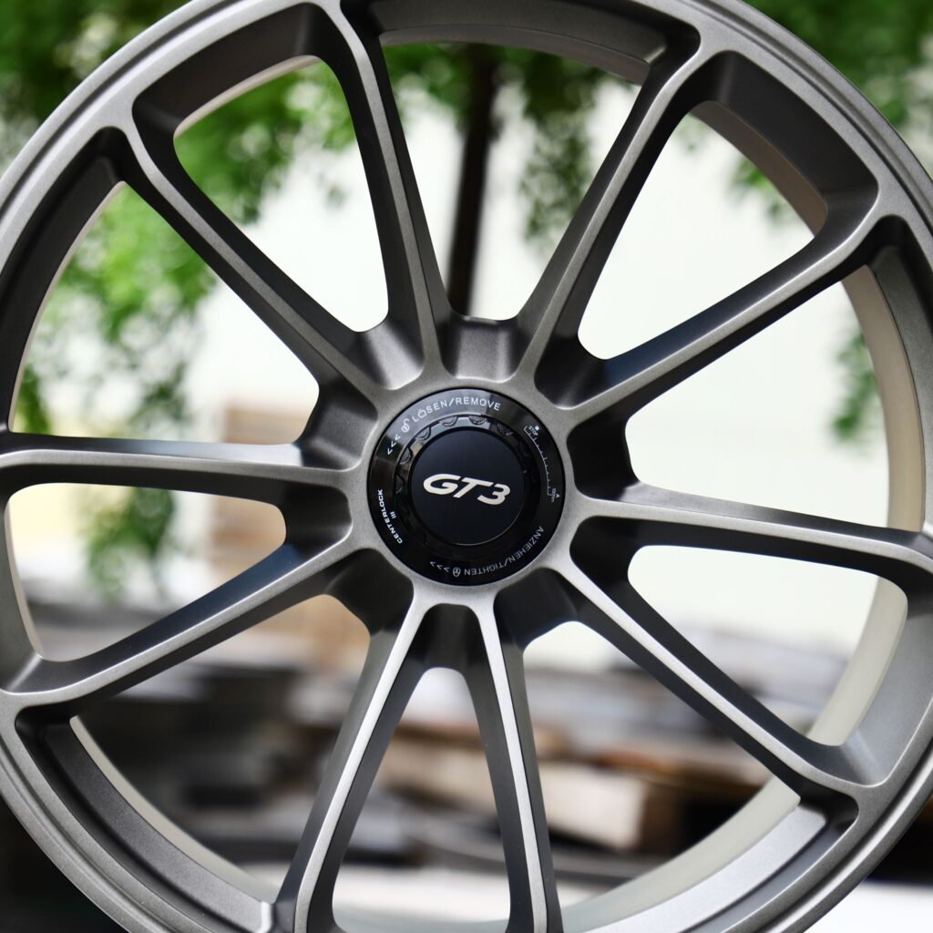 5x130 wheels – Matte Silver Center-Lock 5 V-Spoke (Porsche OEM-Style), side view