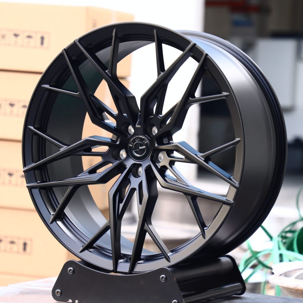 BMW M3 G80 wheels – Matte Silver Cross-Spoke, angled view