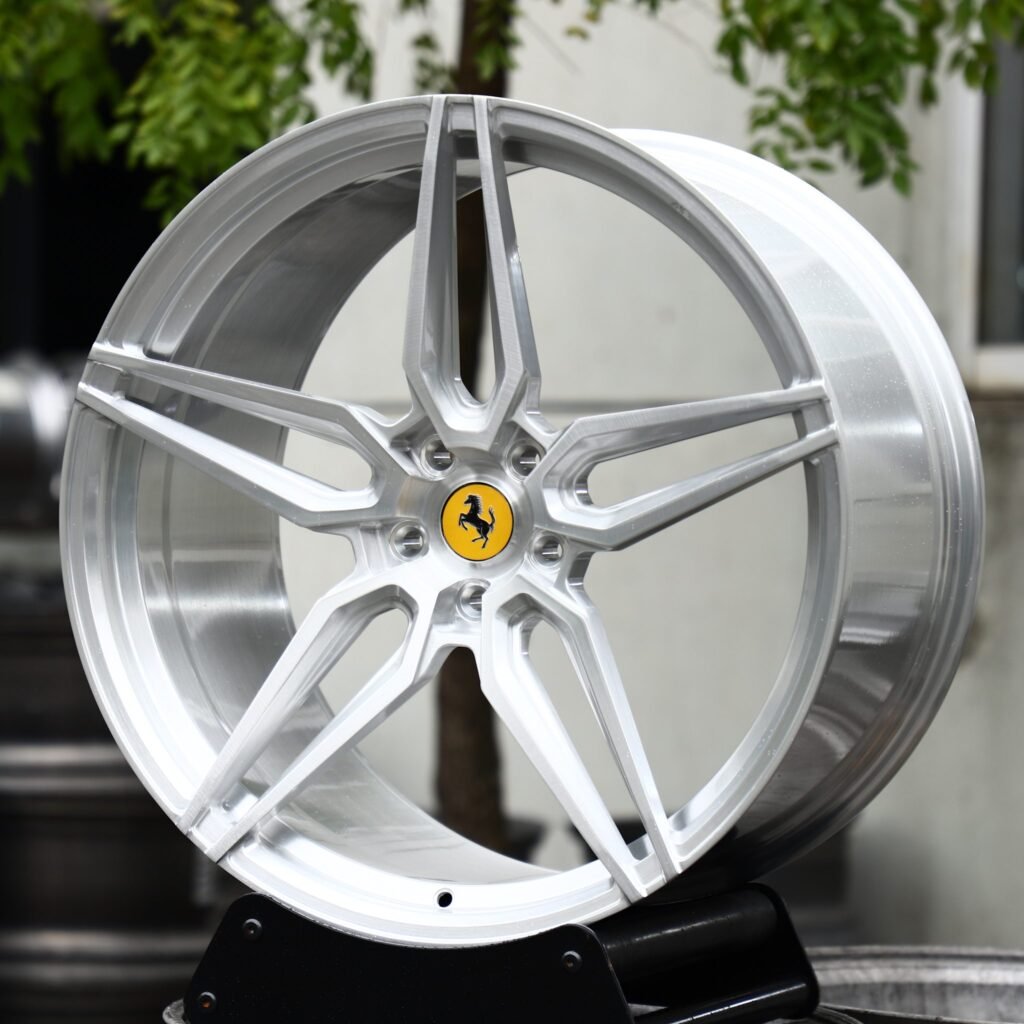 Ferrari F8 wheels – Matte Silver Custom, angled view
