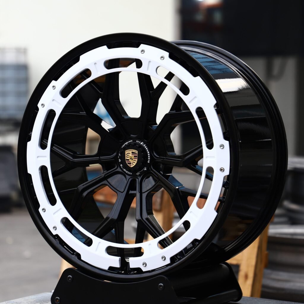 Porsche Panamera wheels – Matte Silver Decorative Ring, angled view