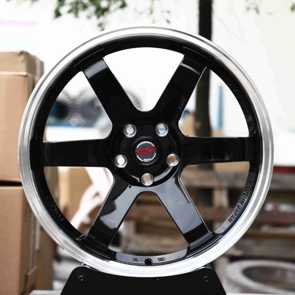 Porsche 911 wheels – Gloss Black 6-Spoke Polished-Lip, front view