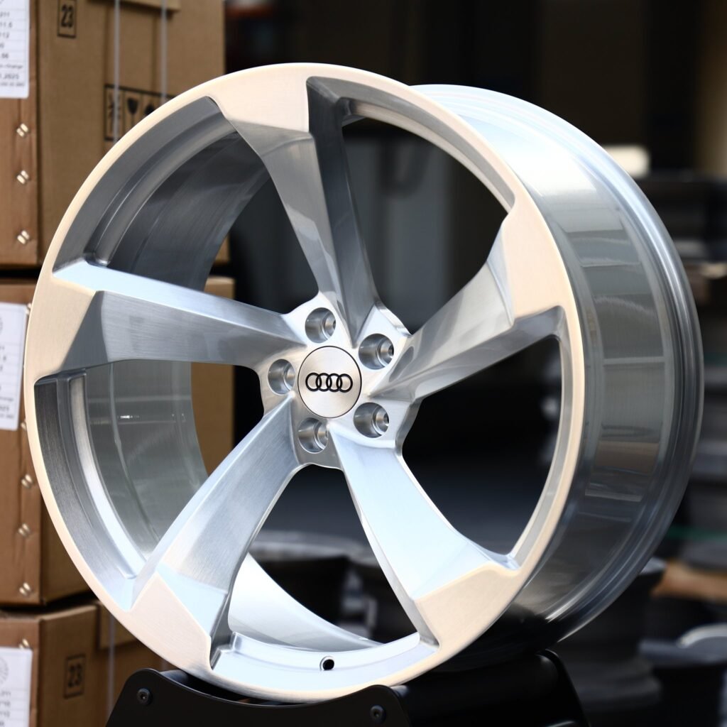 Audi A6 wheels – Matte Silver Directional Milled, angled view