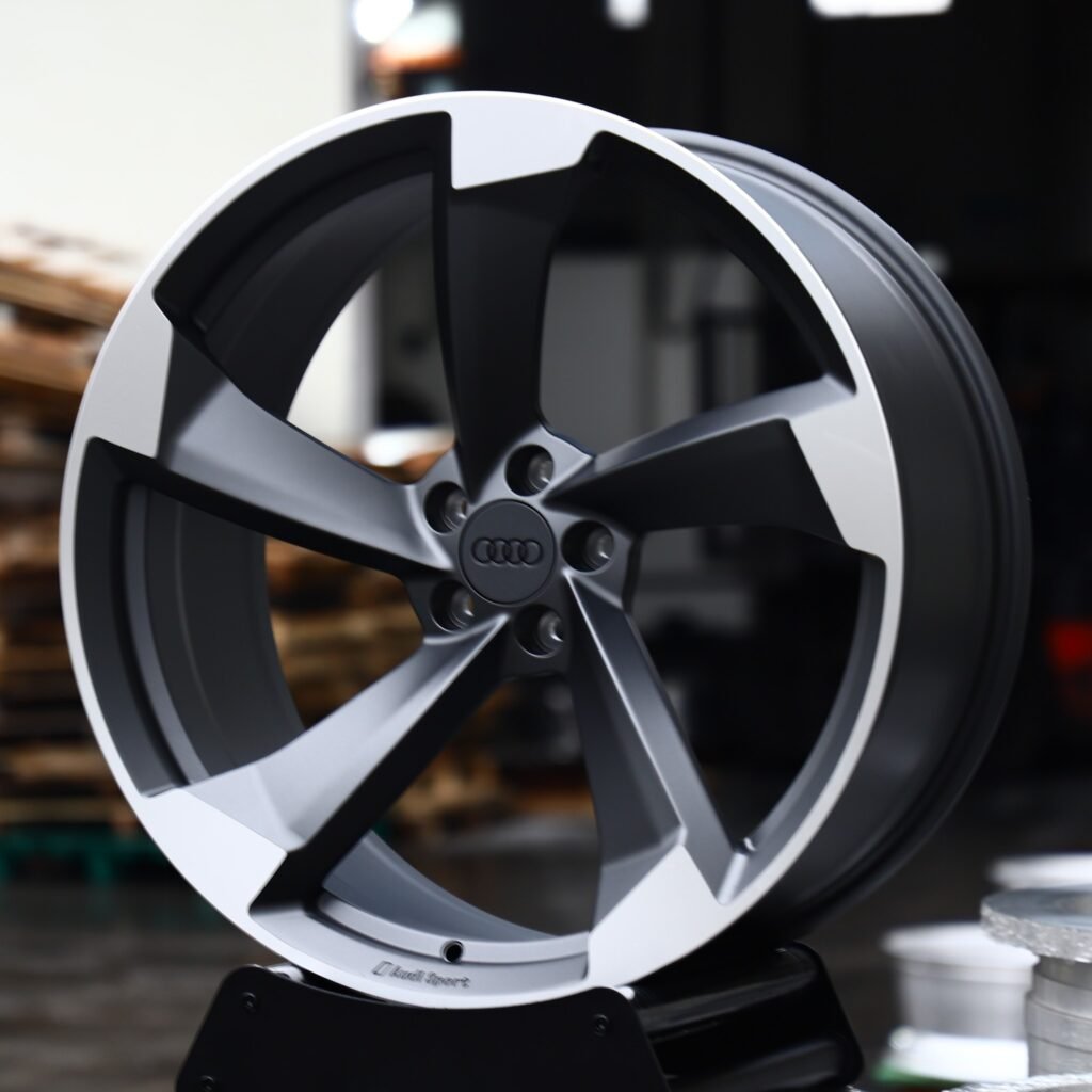 Audi A6 wheels – Matte Silver Directional Milled, angled view