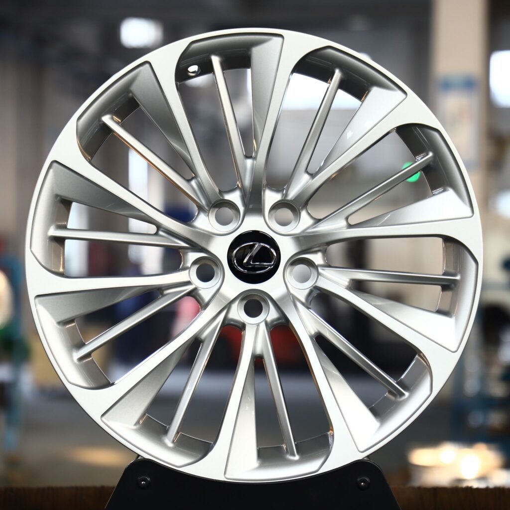 Lexus IS wheels – Matte Silver Directional Milled, front view