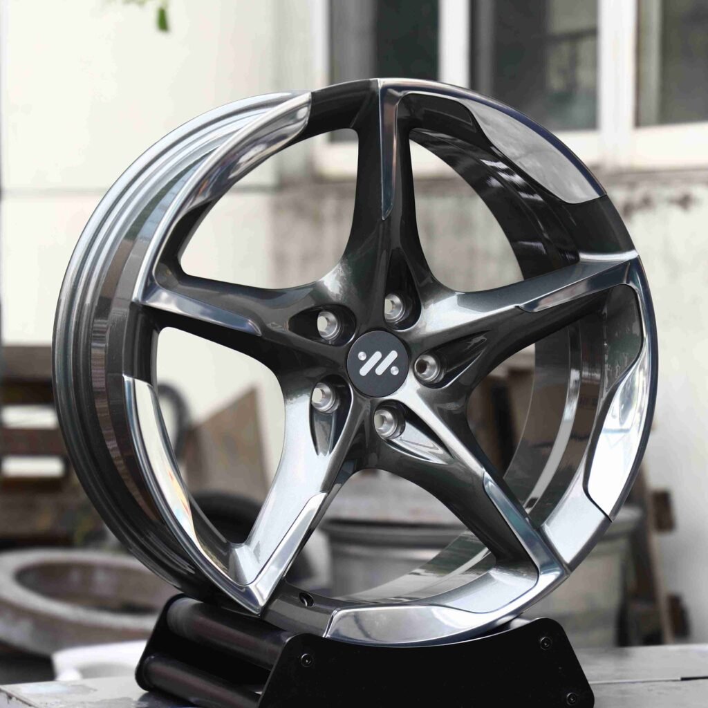 Dodge Charger wheels – Matte Silver Directional Milled (Dodge OEM-Style), angled view
