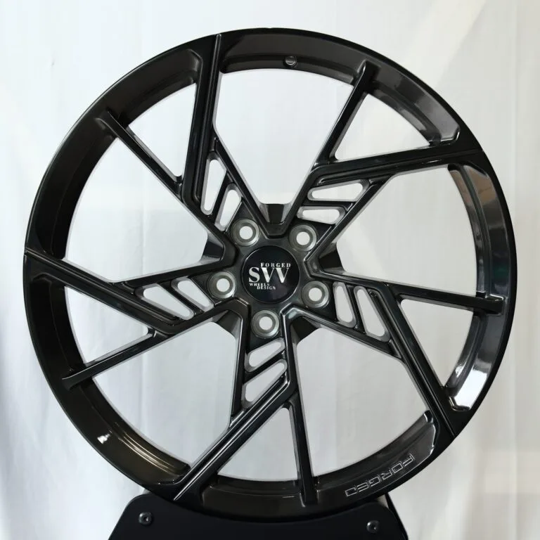 Porsche 911 / BMW M3 Forged Wheels – Gloss Black Twisted-Blade, front view