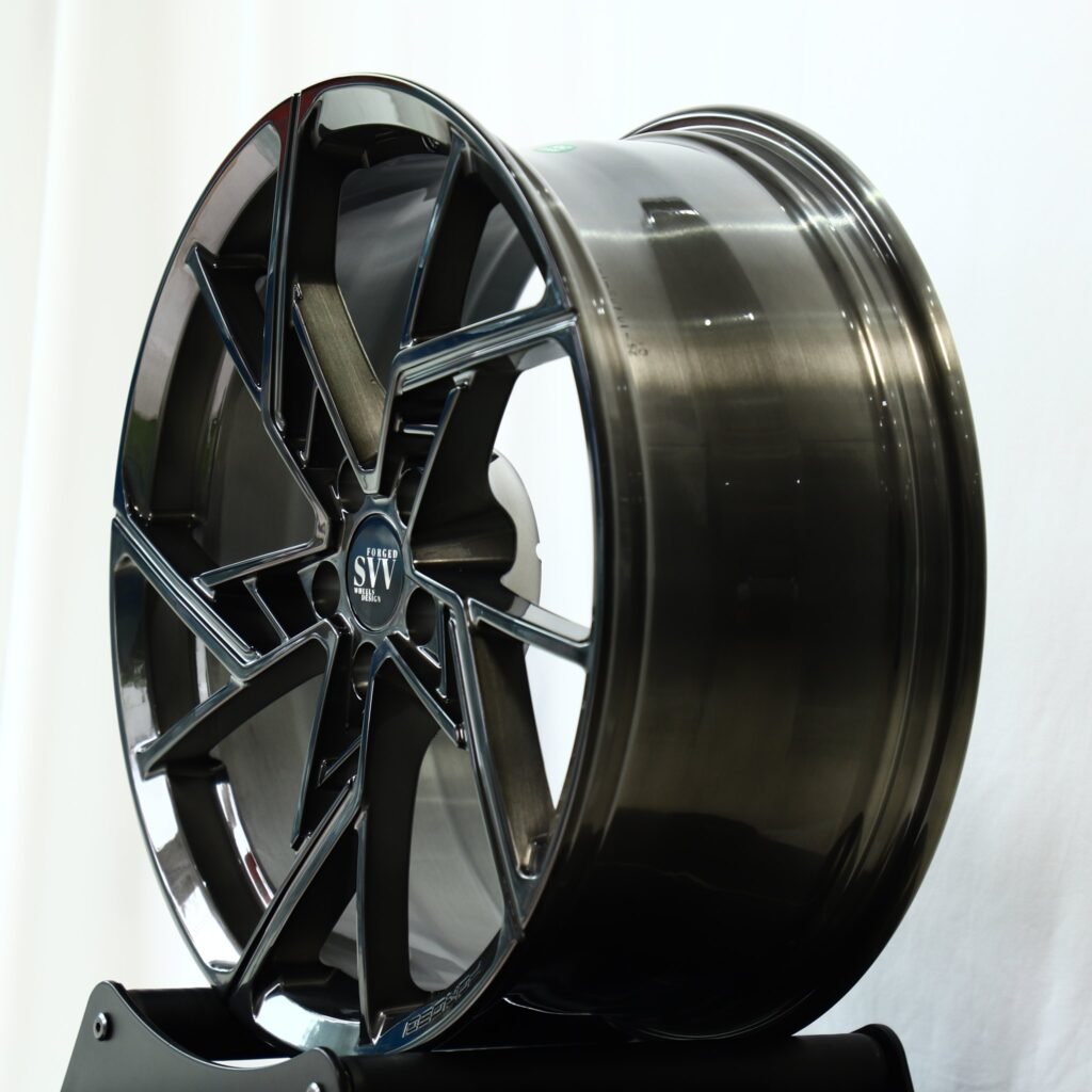 BMW M3 wheels – Matte Silver Directional Milled, angled view