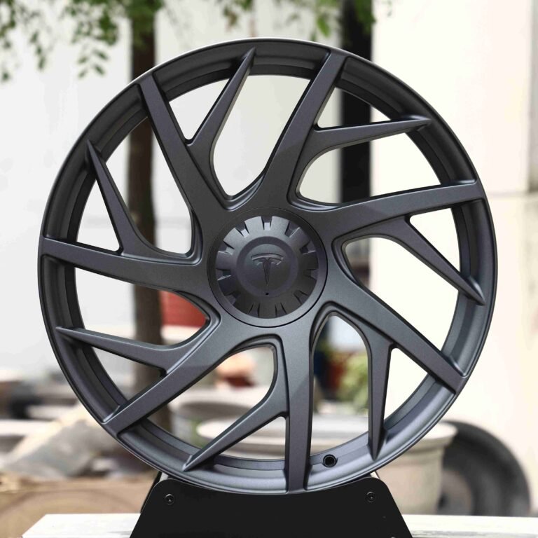 Tesla Model 3 wheels – Matte Silver Directional Milled, front view