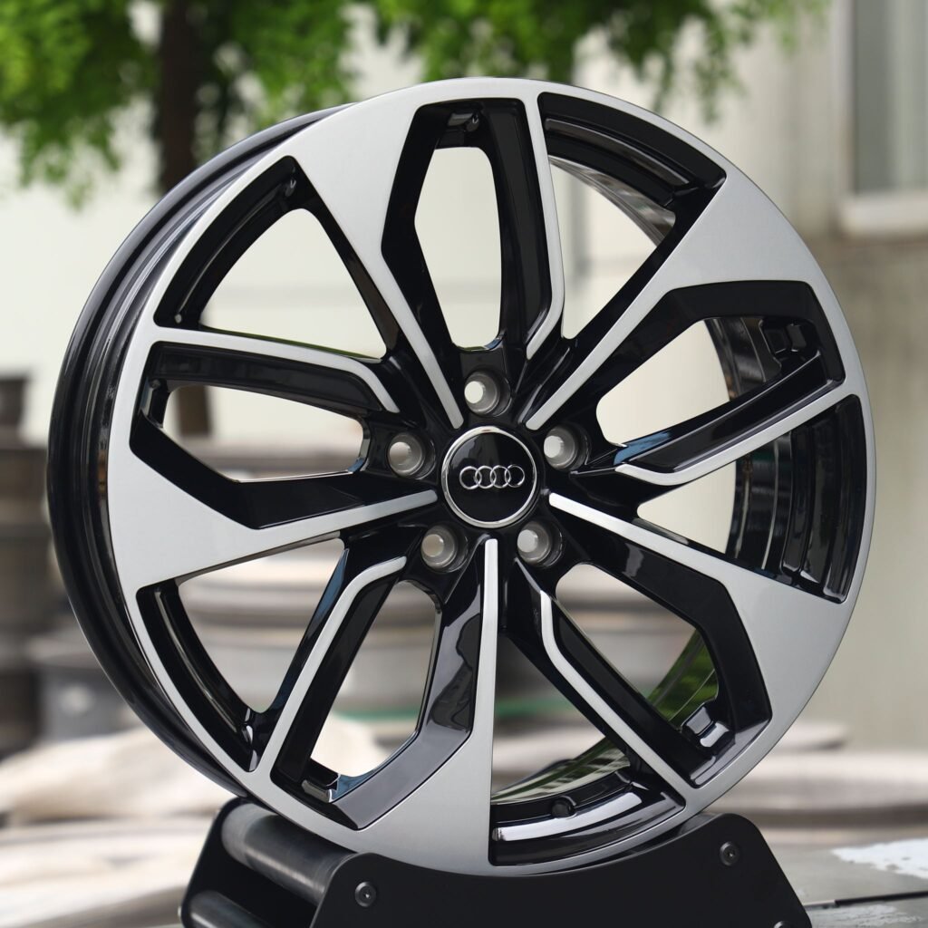 Audi A6 wheels – Matte Silver Directional Milled Machined Face, angled view