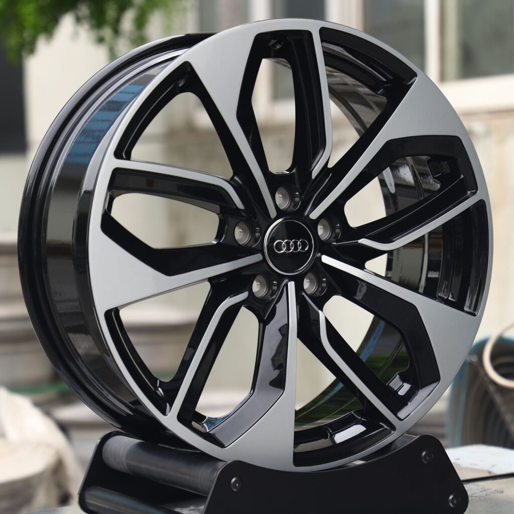 5x112 wheels – Matte Silver Directional Milled Machined Face, side view