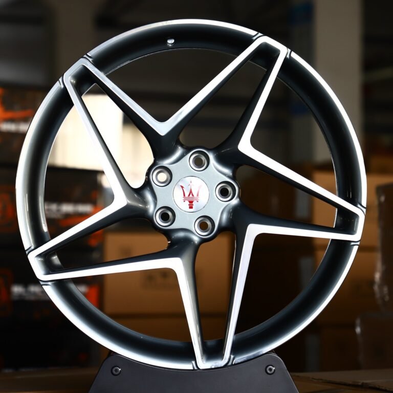 Maserati Ghibli wheels – Matte Silver Directional Milled Machined Face, front view