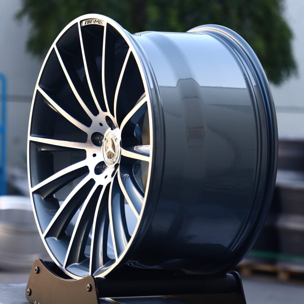 5x112 wheels – Matte Silver Directional Milled Machined Face (Mercedes-Benz OEM-Style), side view