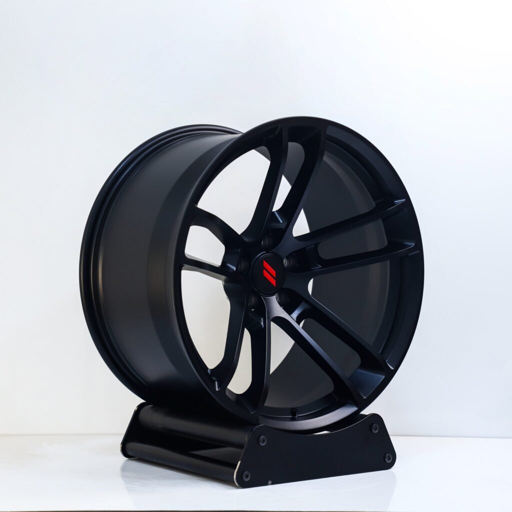 5x115 wheels – Matte Silver Double 5-Spoke Concave (Dodge OEM-Style), side view