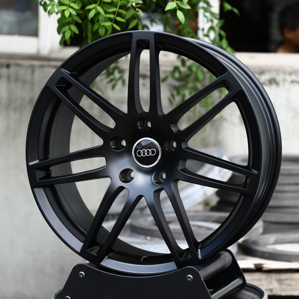 Audi A6 wheels – Matte Silver Double 6-Spoke, angled view