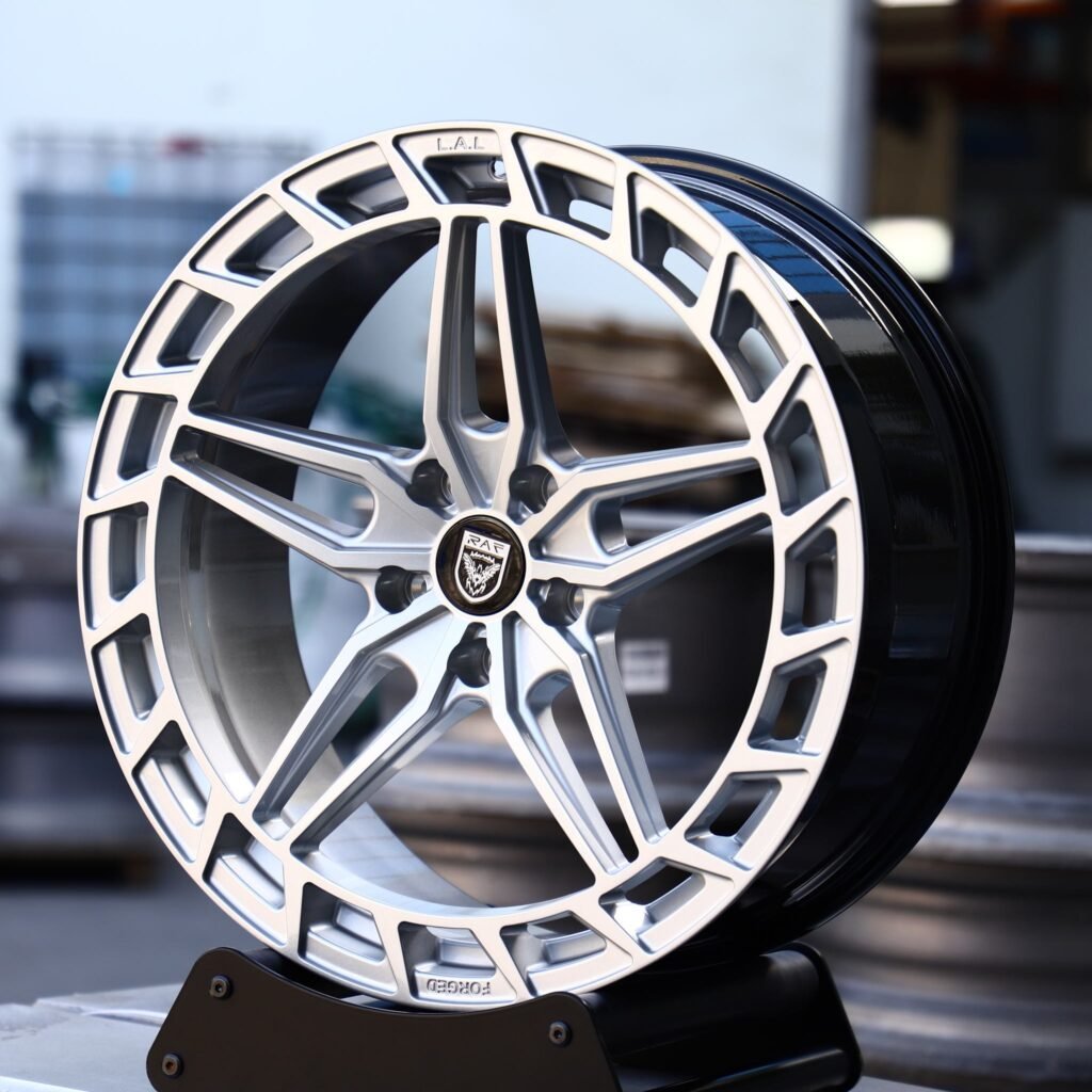 BMW M3 wheels – Matte Silver Double-Ring Directional Milled, angled view