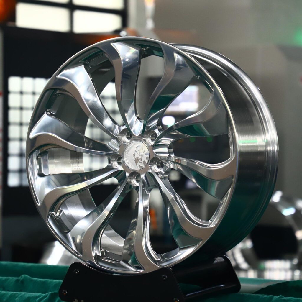 BMW M3 wheels – Matte Silver Fan Spoke Directional Milled, angled view