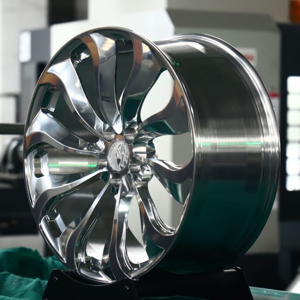 5x130 wheels – Matte Silver Fan Spoke Directional Milled, side view