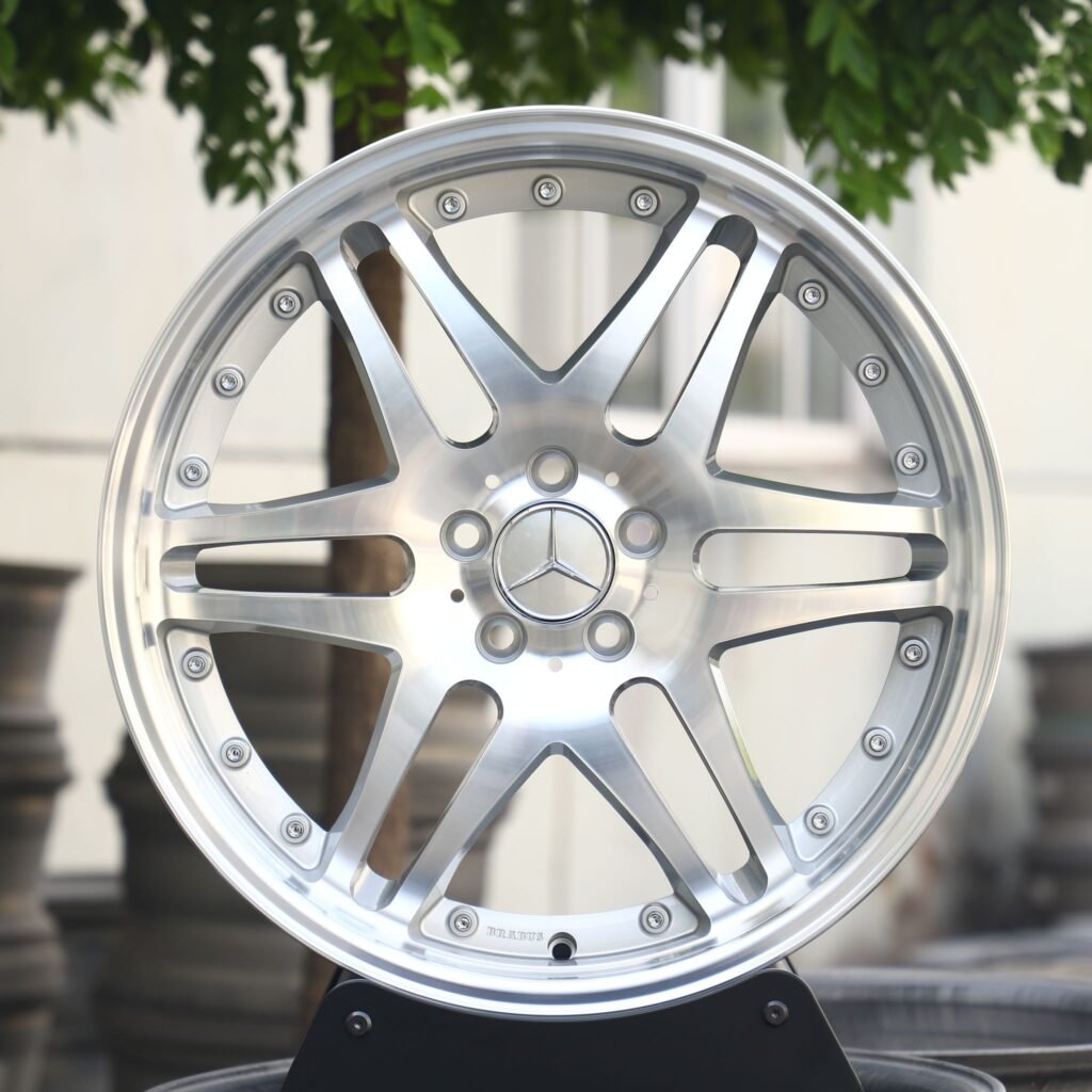 Mercedes-Benz E-Class wheels – Matte Silver Faux 2-Piece Double 6-Spoke Riveted, front view