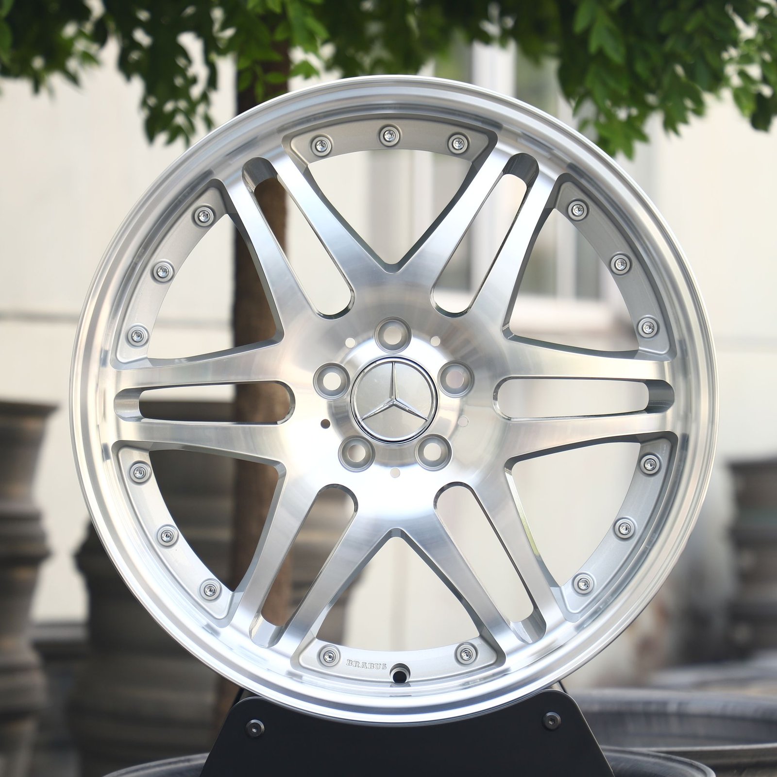Mercedes-Benz E-Class wheels – Matte Silver Faux 2-Piece Double 6-Spoke Riveted, front view