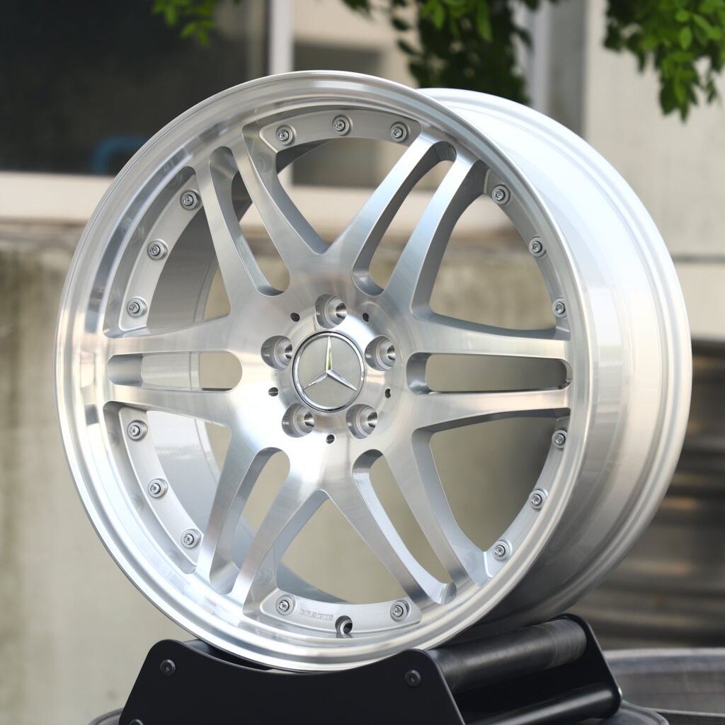 Mercedes-Benz S-Class wheels – Matte Silver Faux 2-Piece Double 6-Spoke Riveted, angled view