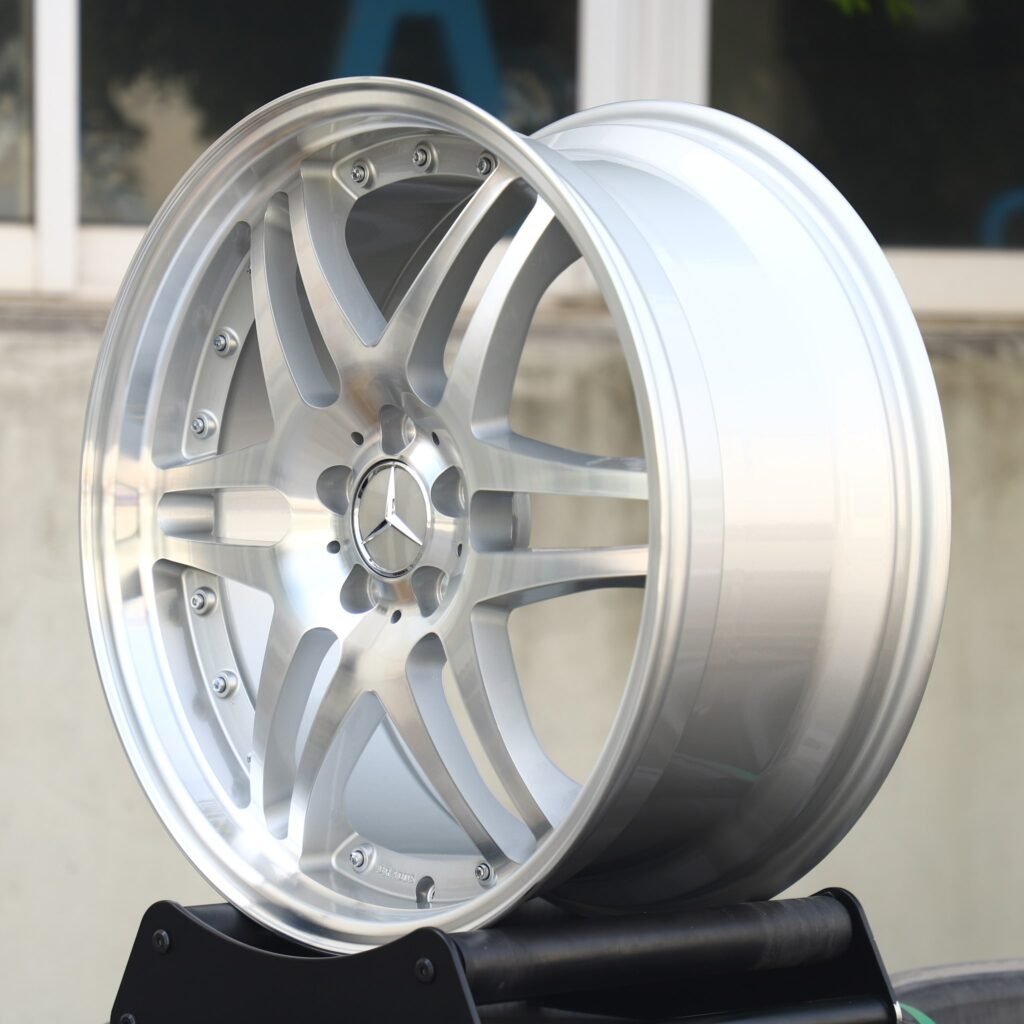 5x112 wheels – Matte Silver Faux 2-Piece Double 6-Spoke Riveted, side view