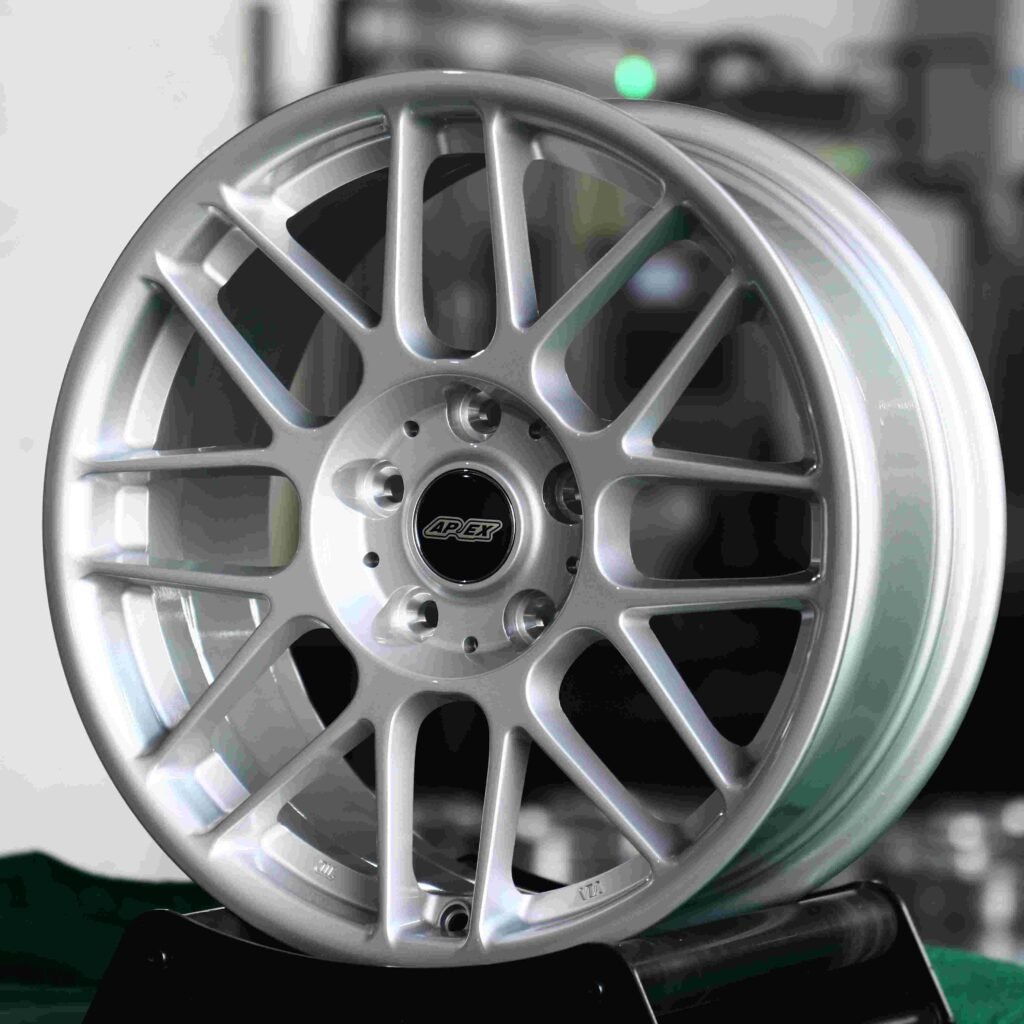 BMW 3 Series F30 wheels – Matte Silver (APEX ARC-8-Style), angled view