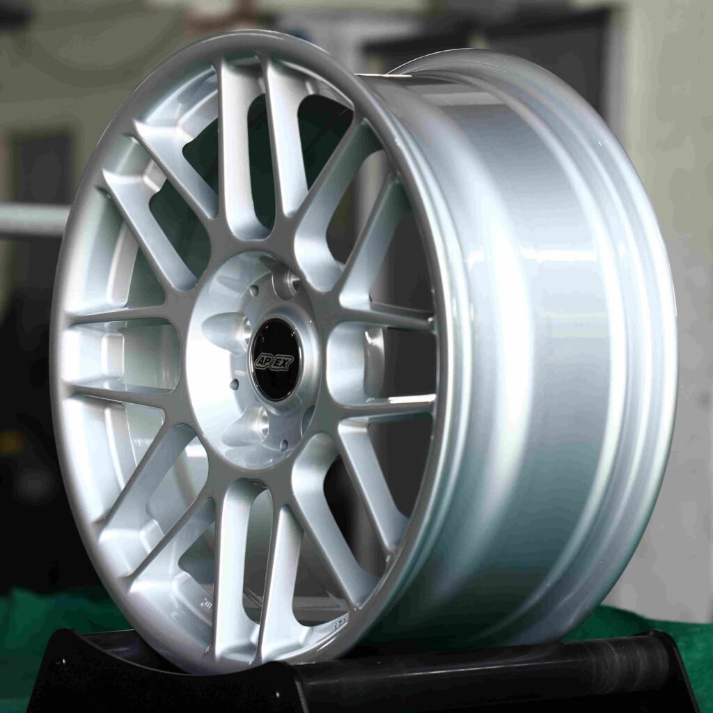 5x120 wheels – Matte Silver (APEX ARC-8-Style), side view
