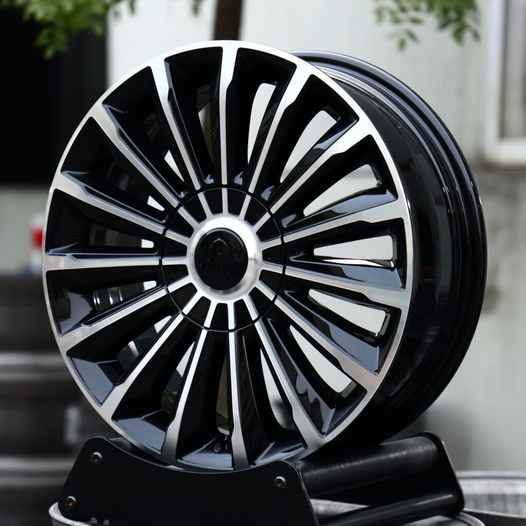 BMW M3 wheels – Matte Silver Multi-Spoke Directional Milled Machined Face, angled view