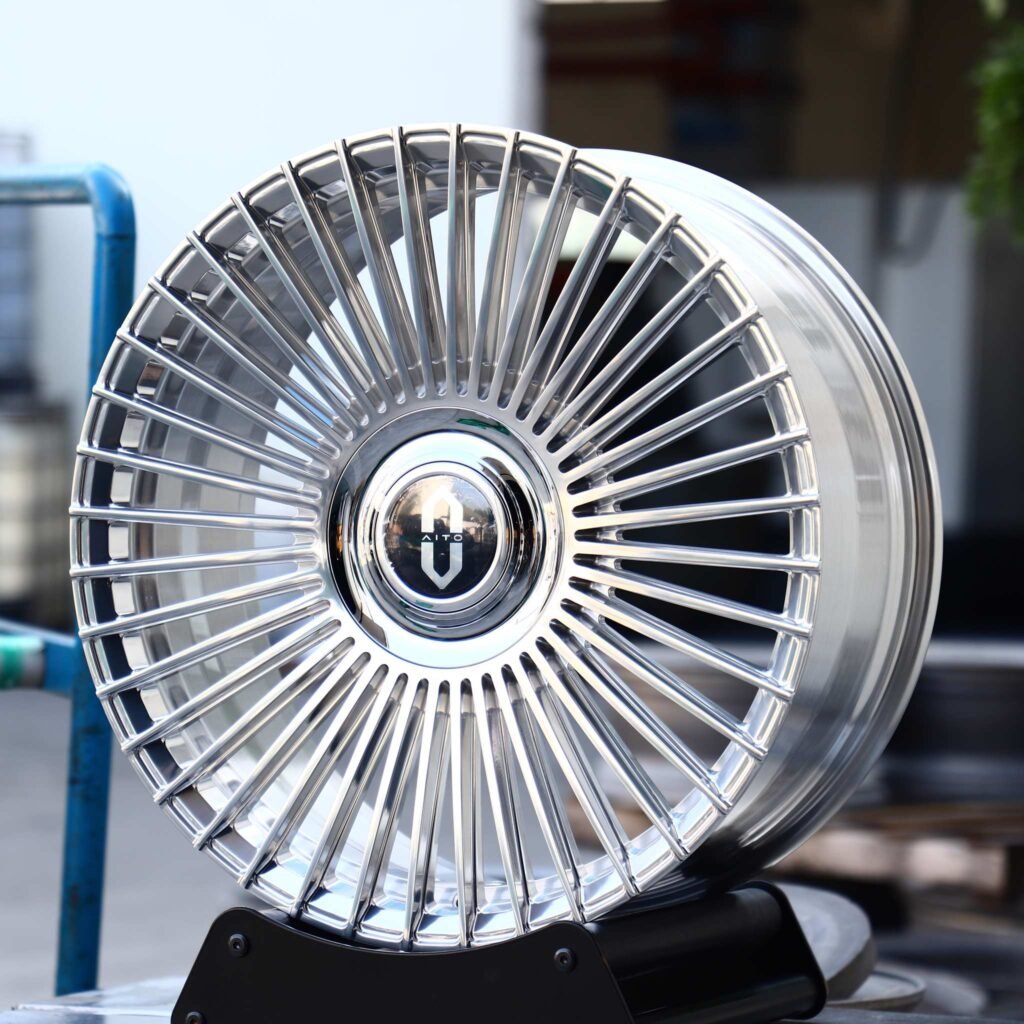 AITO M7 wheels – Matte Silver Multi-Spoke, angled view