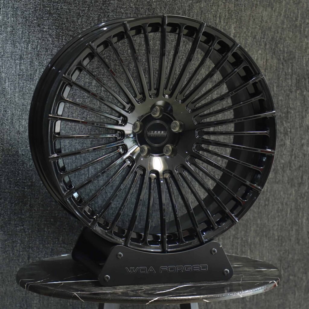 BMW 5 Series wheels – Matte Silver Multi-Spoke (Vossen-Style), angled view