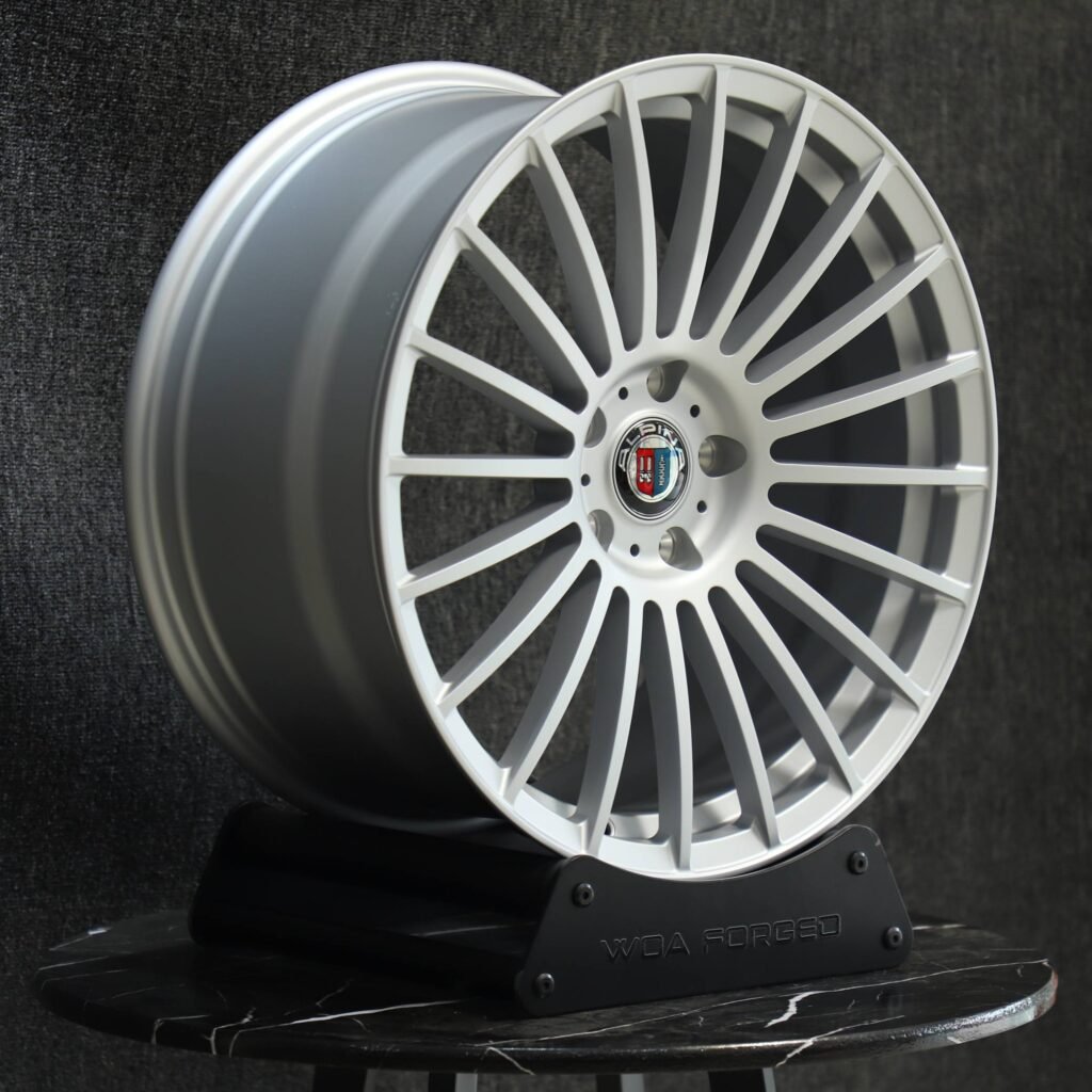 Alpina-Style Gloss White 20-Spoke Forged Wheels – BMW M3 G80 / M4 G82, 5x112 bolt pattern, lip and barrel detail