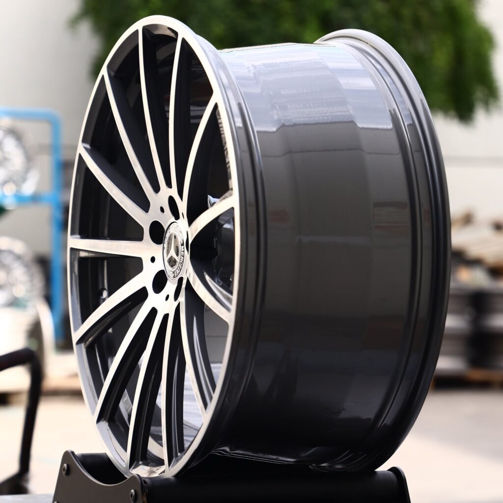 5x112 wheels – Matte Silver Multi-Spoke Machined Face, side view