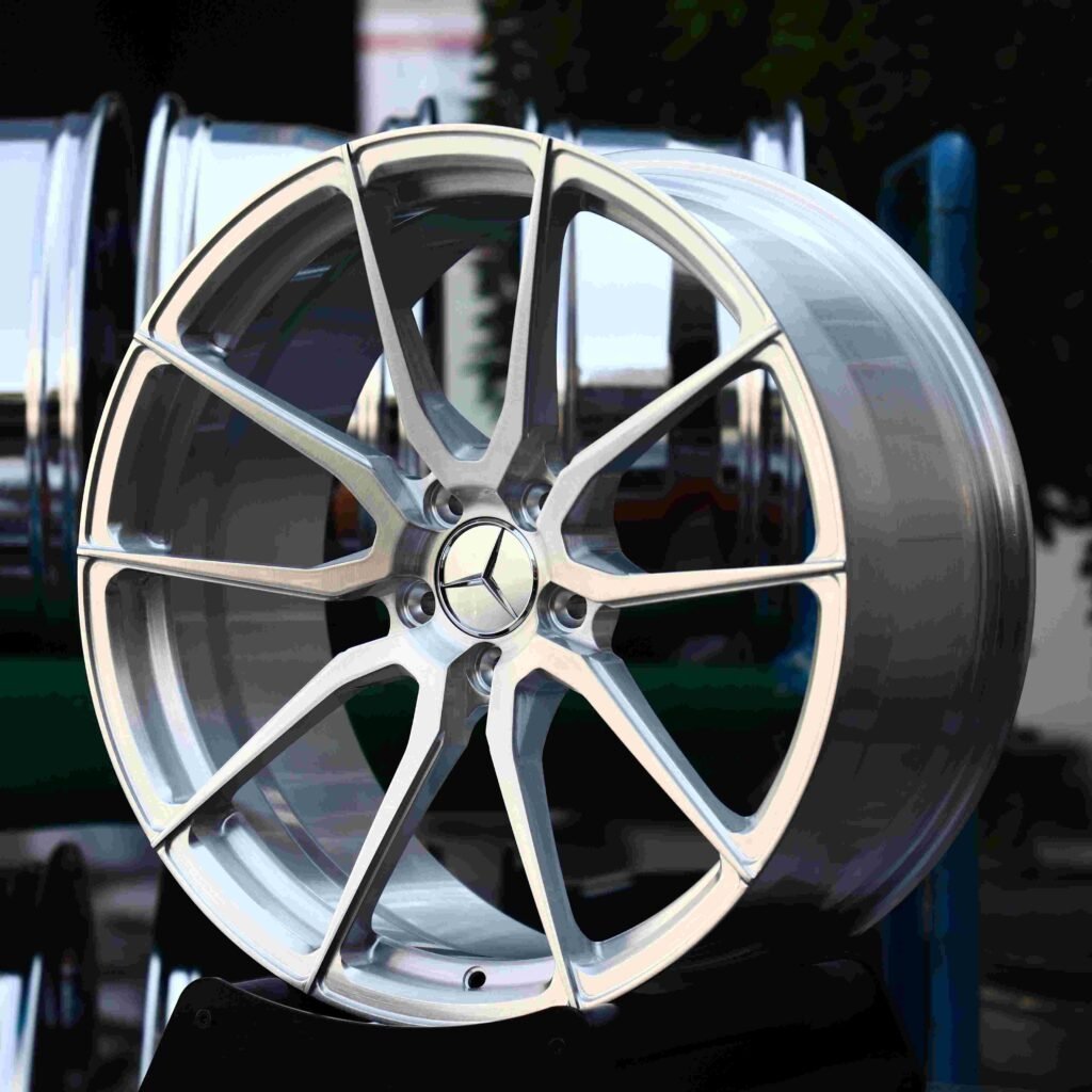 Mercedes-Benz C-Class W206 wheels – Matte Silver Petal (Mercedes-Benz OEM-Style), angled view