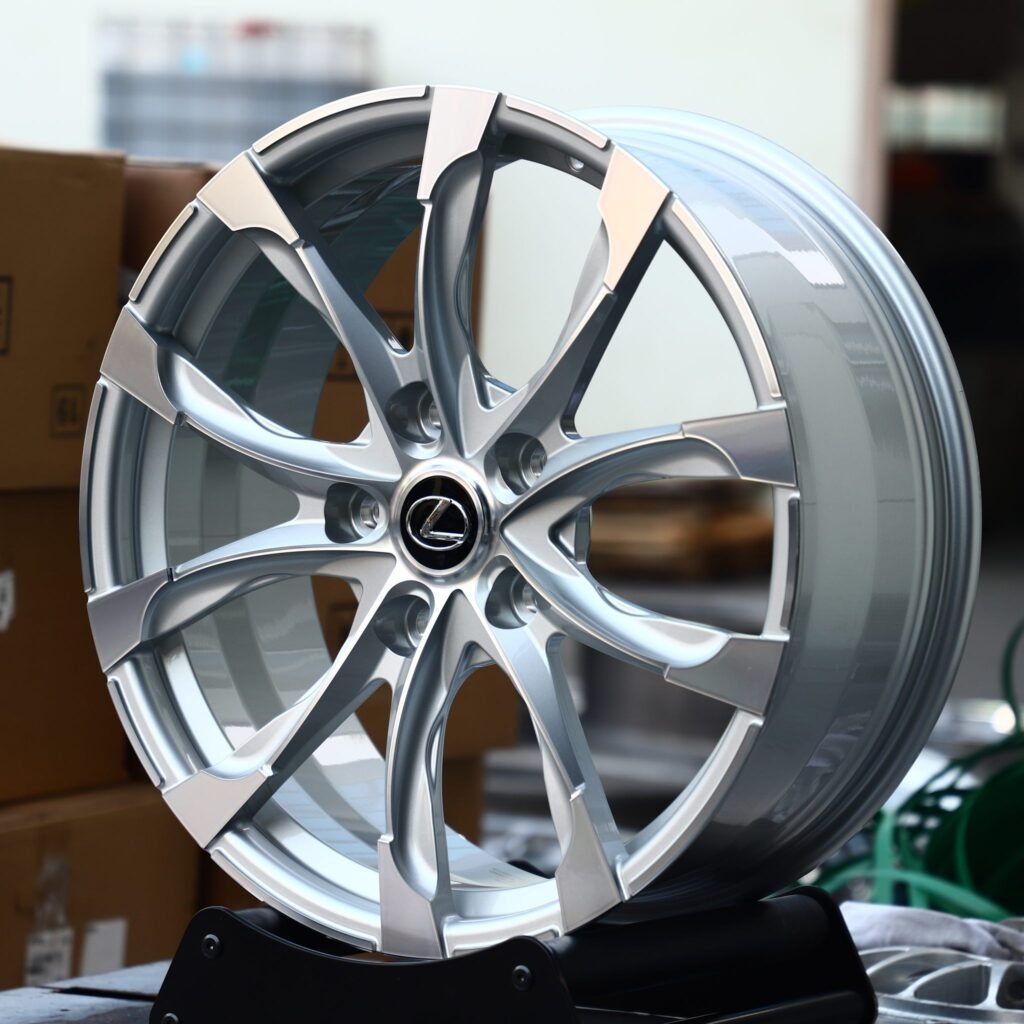 Lexus LS wheels – Matte Silver Petal Machined Face, angled view