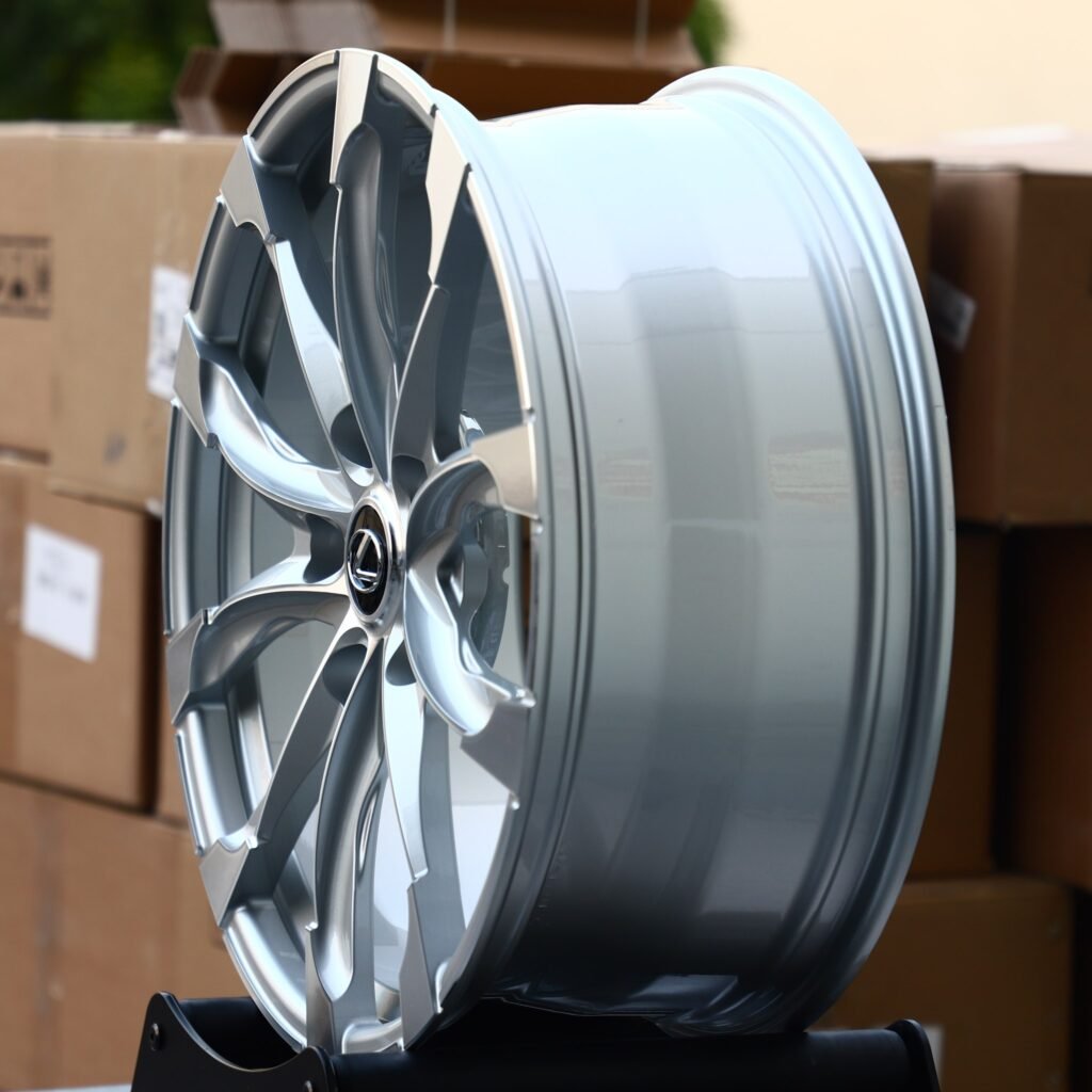 5x114.3 wheels – Matte Silver Petal Machined Face, side view