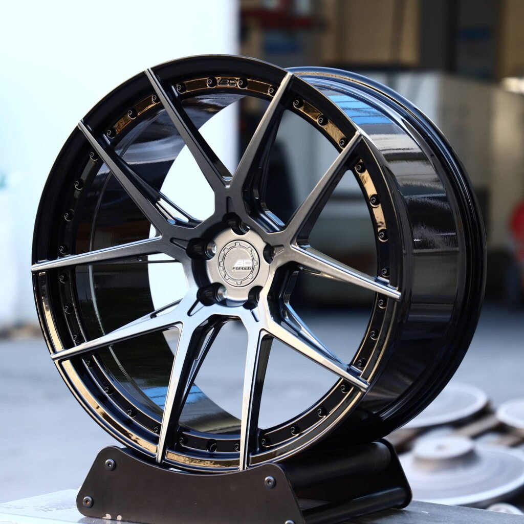 BMW M3 wheels – Matte Silver Side-Milled Riveted (BC Forged-Style), angled view