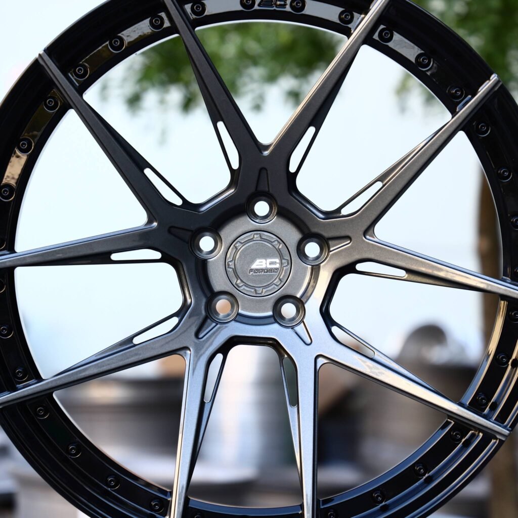 BMW M4 F82 wheels – Matte Silver Side-Milled Riveted (BC Forged-Style), lip and barrel detail