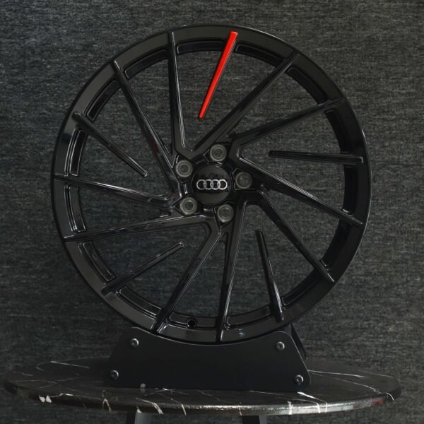 Audi A4 B9 wheels – Gloss Black Split Directional Milled (Audi OEM-Style), front view