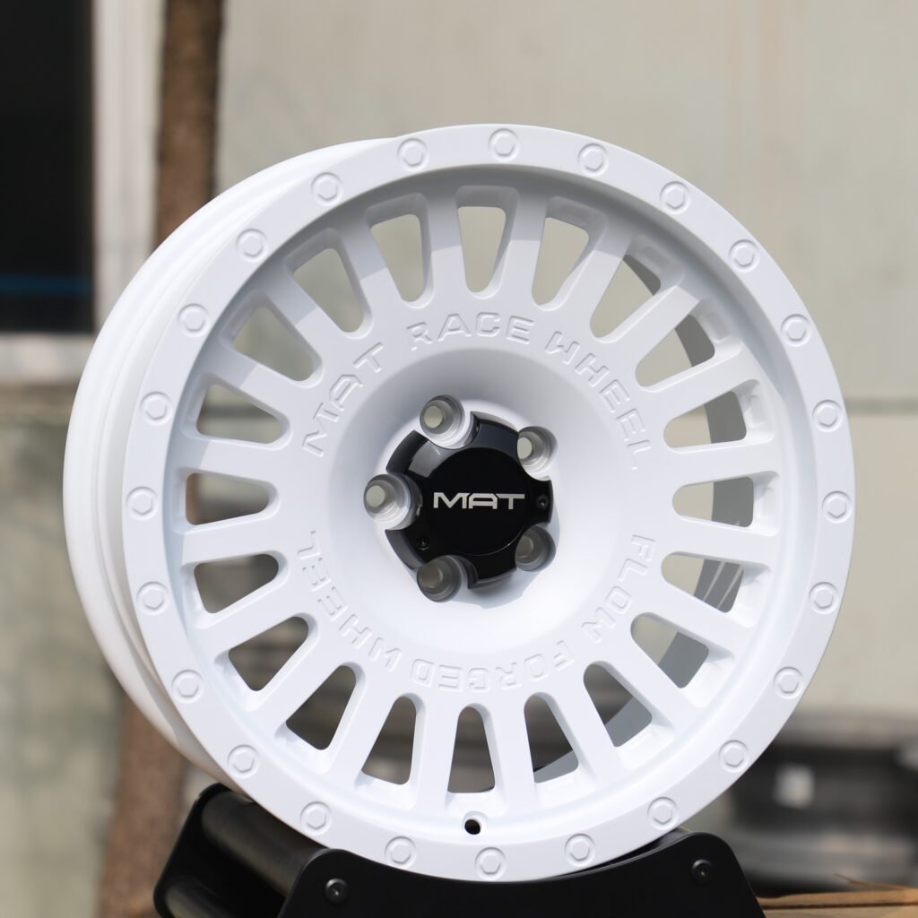 Toyota Tacoma wheels – Matte White 20-Spoke Exposed Bolt Detail, angled view